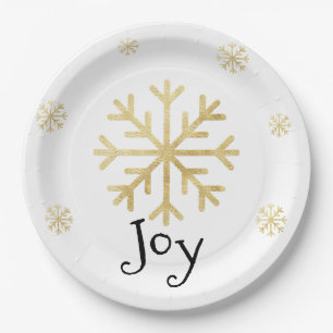 Gold Snowflake Elegant Black Modern Christmas Paper Plate