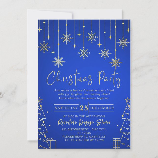 Gold Snowflake Elegant Corporate Christmas Party Invitation (Front)