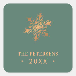 Gold snowflake family name year custom Christmas Square Sticker