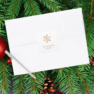 Gold snowflake family name year custom Christmas Square Sticker