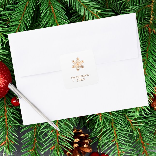 Gold snowflake family name year custom Christmas Square Sticker (Creator Uploaded)