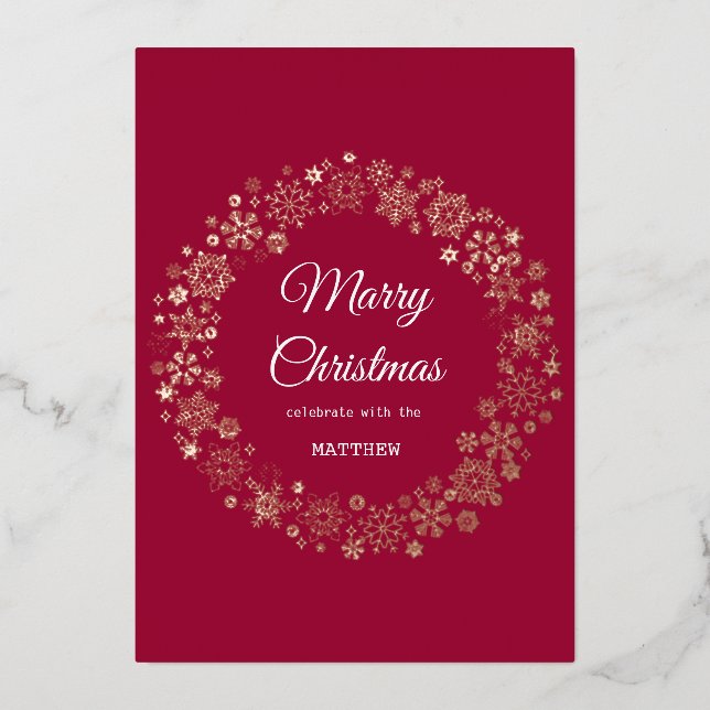 Gold Snowflake Frame Holiday Invitation Card (Front)
