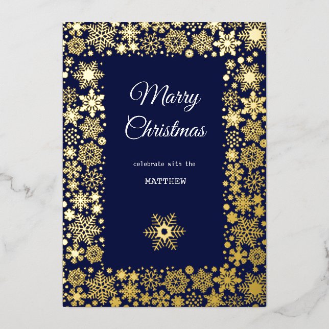 Gold Snowflake Frame Holiday Invitation Card (Front)