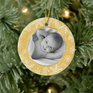 Gold Snowflake Frame Photo Template Ceramic Tree Decoration