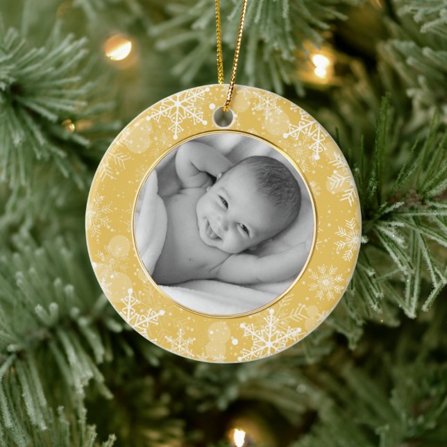 Gold Snowflake Frame Photo Template Ceramic Tree Decoration (Tree)