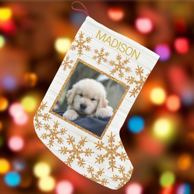 Gold Snowflake Fun Kids Or Pets Photo Small Christmas Stocking (Creator Uploaded)