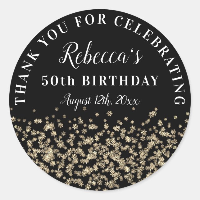 Gold Snowflake Glitter 50th Birthday Thank You Classic Round Sticker (Front)