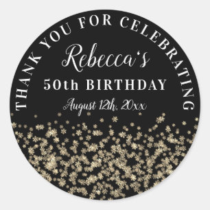 Gold Snowflake Glitter 50th Birthday Thank You Classic Round Sticker