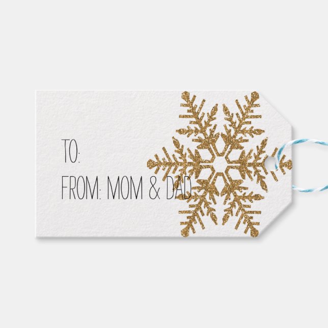 Gold Snowflake Glitter Bling Gift Tags (Front (Horizontal))