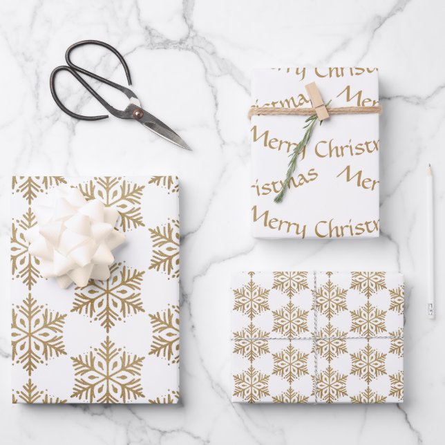 Gold Snowflake – Glitter Effect Wrapping Paper Sheet (Front)