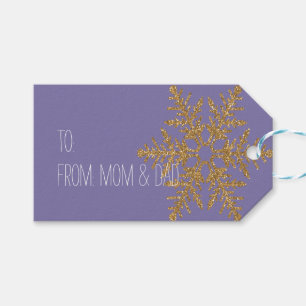 Gold Snowflake Glitter Purple Gift Tags