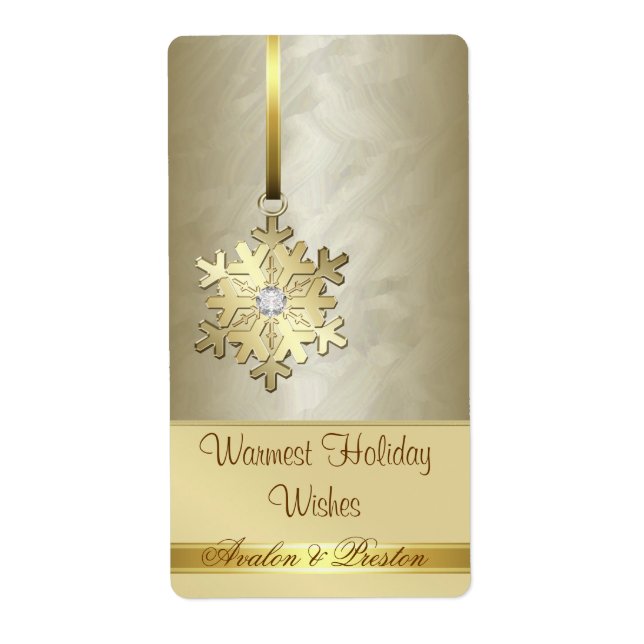 Gold Snowflake Gold Jewel Holiday Wine Label (Front)