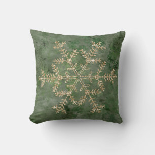Gold Snowflake Green Stylish Vintage Cushion