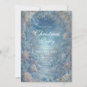 Gold Snowflake Icy Blue Floral Winter Wedding Invitation