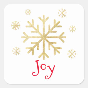 Gold Snowflake “JOY” Holiday Christmas Square Sticker