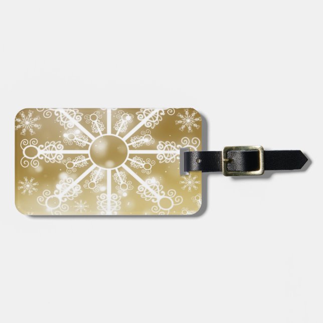Gold Snowflake Luggage Tag (Front Horizontal)