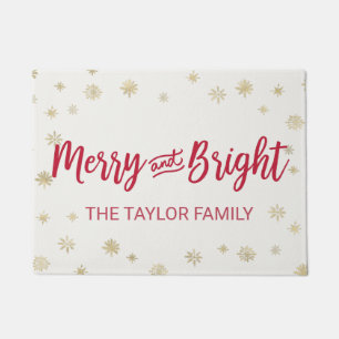 Gold Snowflake Merry and Bright Christmas Doormat