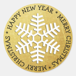 Gold Snowflake Merry Christmas Sticker