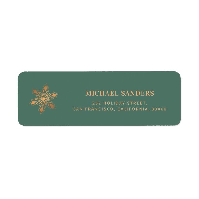 Gold snowflake modern Christmas return address (Front)