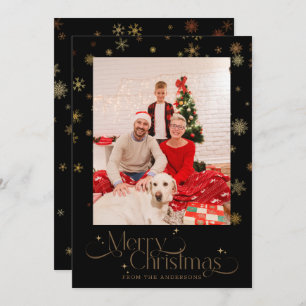 Gold Snowflake On Black Background Christmas Photo Holiday Card