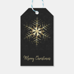Gold Snowflake On Black Damask Gift Tags