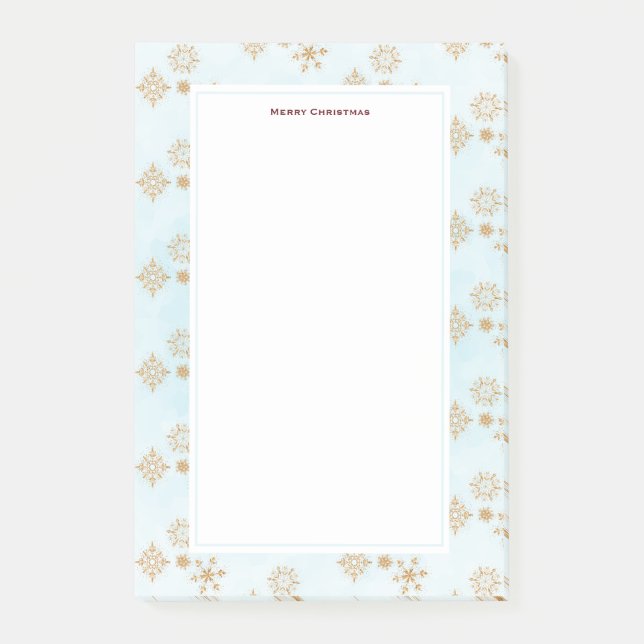Gold Snowflake on Blue Christmas Pattern Post-it Notes (Front)