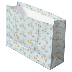 Gold Snowflake on Frosty Blue Christmas Pattern Large Gift Bag