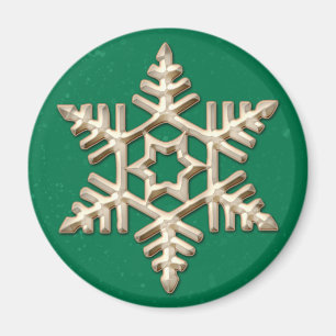 Gold Snowflake on Green Holiday Magnet