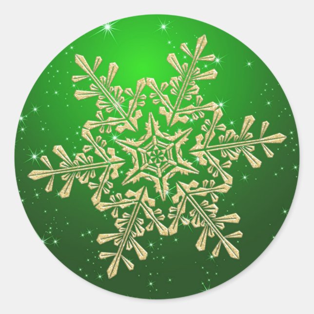 Gold snowflake on green Irish Christmas St Classic Round Sticker (Front)