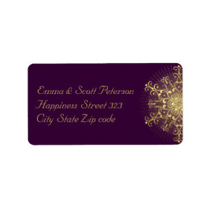 Gold snowflake on purple winter wedding label