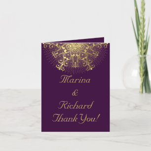 Gold snowflake on purple winter wedding Thank You