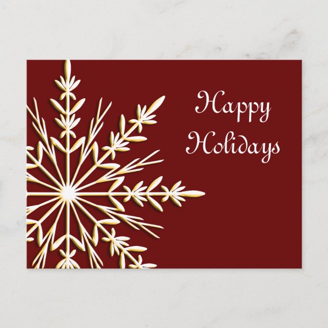 Gold Snowflake on Red Business Happy Holidays Holiday Postcard (Front)