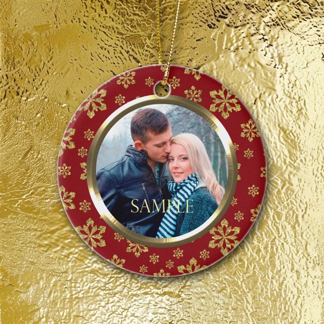 Gold Snowflake on Red Holiday Template Ceramic Tree Decoration (Creator Uploaded)
