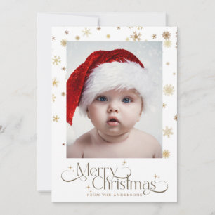 Gold Snowflake On White Background Christmas Photo Holiday Card