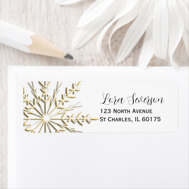 Gold Snowflake on White Return Address (Insitu)