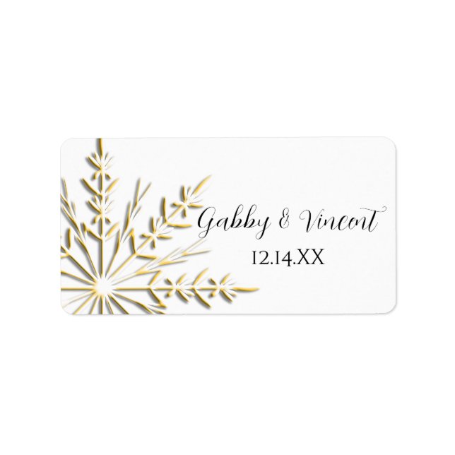 Gold Snowflake on White Winter Wedding Favor Tag (Front)