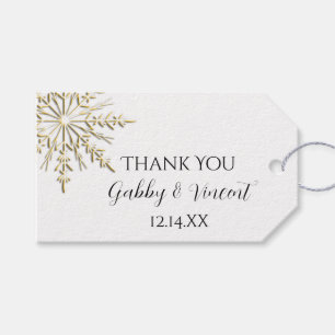 Gold Snowflake on White Winter Wedding Favour Tags