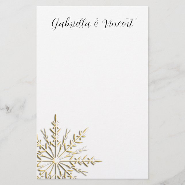 Gold Snowflake on White Winter Wedding Stationery (Front)