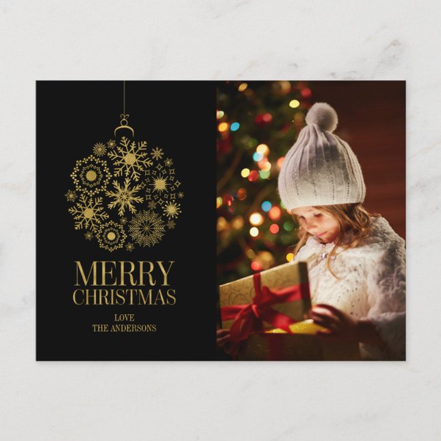 Gold Snowflake Ornament Holiday Photo Postcard (Front)