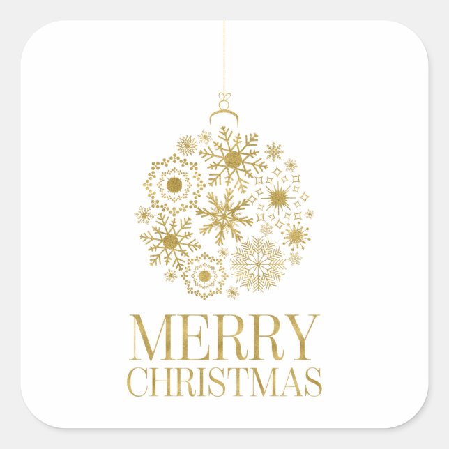 Gold Snowflake Ornament Holiday Square Stickers (Front)
