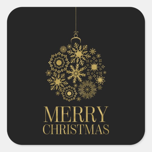 Gold Snowflake Ornament Holiday Square Stickers (Front)