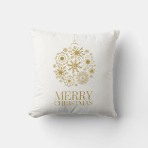 Gold Snowflake Ornament Merry Christmas Pillow
