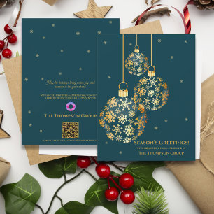 Gold Snowflake Ornaments Corporate Holiday Card