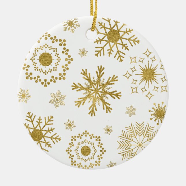 Gold Snowflake Pattern Christmas Ornament (Front)