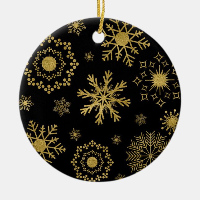 Gold Snowflake Pattern Christmas Ornament (Front)