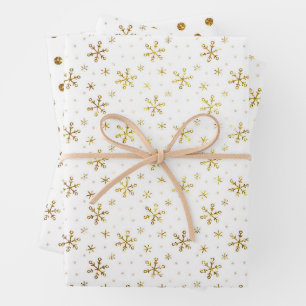 Gold Snowflake Pattern Wrapping Paper Sheet