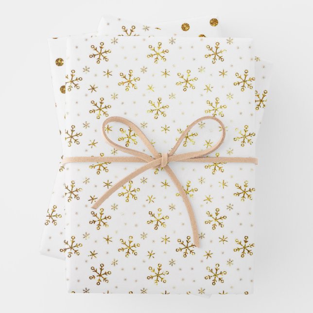 Gold Snowflake Pattern Wrapping Paper Sheet (In situ)