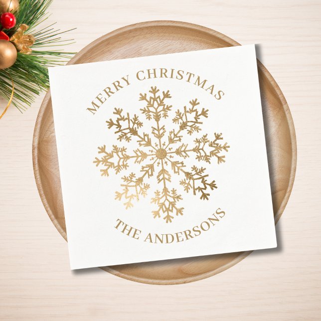 Gold Snowflake Personalised Christmas  Napkin (Creator Uploaded)