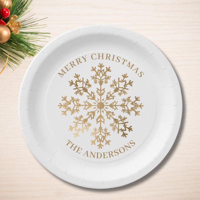 Gold Snowflake Personalised Christmas  Paper Plate (Creator Uploaded)
