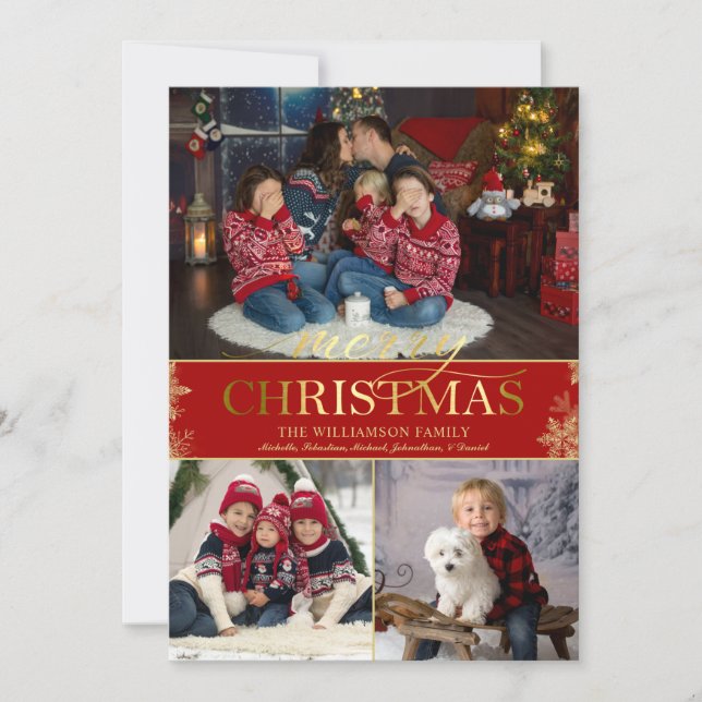 Gold Snowflake Photo Merry Christmas Holiday Card (Front)